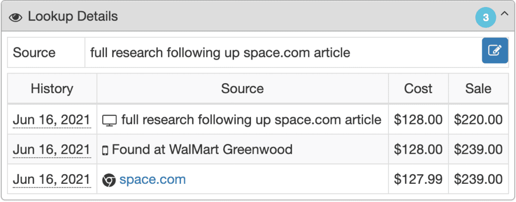 Lookup Details panel in SellerAmp SAS