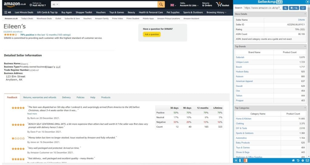 SAS Storefront Search - see details of any sellers Amazon storefront