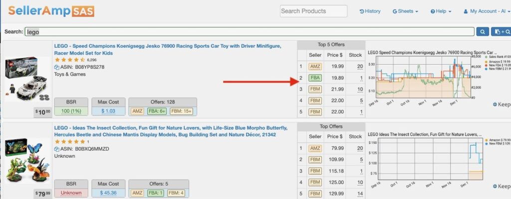 SellerAmp SAS now showing lowest 5 priced sellers on search results