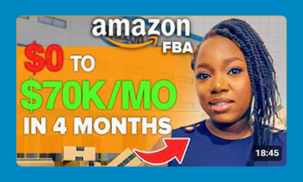 Feature image for Bola’s Amazon arbitrage success story, highlighting her $70K milestone in 4 months. Set in a warehouse with bold headline overlay.