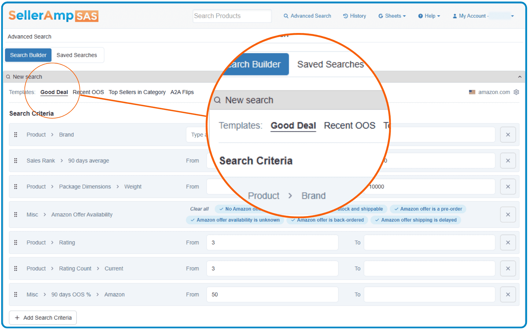 Magnified view of the Templates function.