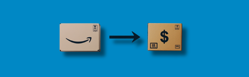 Image showing an amazon box with an arrow pointing towards a box with a dollar sign